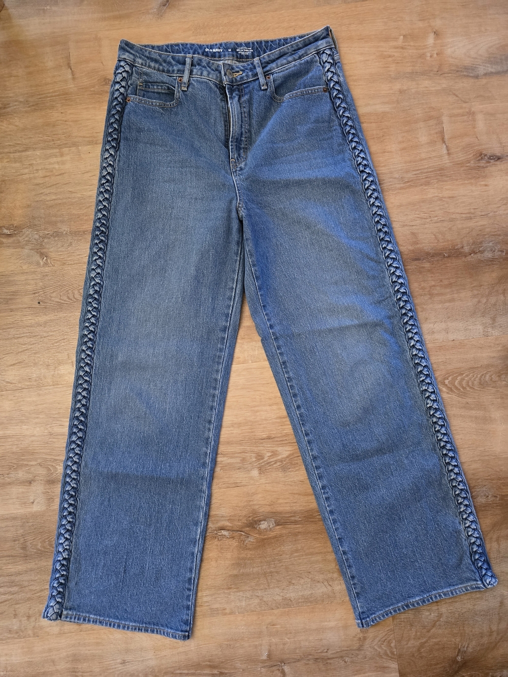 Old Navy Medium Blue Wide-Leg Jeans with Side Braid Trim